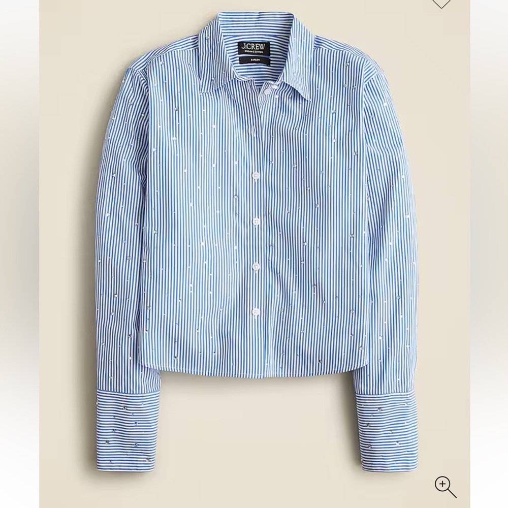 J. Crew Cropped garçon cotton poplin shirt with crystals in blue stripe Size 12